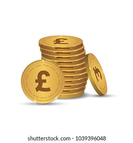 British Pound Gold coin Stack. Financial growth concept with golden coin Pound. 