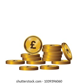 British Pound Gold coin Stack. Financial growth concept with golden coin Pound. 