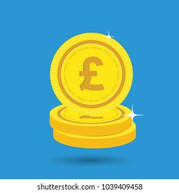 British Pound Gold coin Stack. Financial growth concept with golden coin Pound.