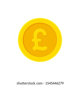 British Pound Golden Coin. Flat Icon Isolated On White Background. Vector Illustration 