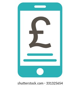 British Pound Mobile Payment vector icon. Style is flat bicolor grey and cyan symbol, rounded angles, white background.