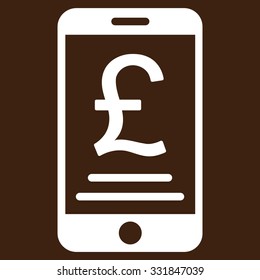 British Pound Mobile Payment vector icon. Style is flat white symbol, rounded angles, brown background.