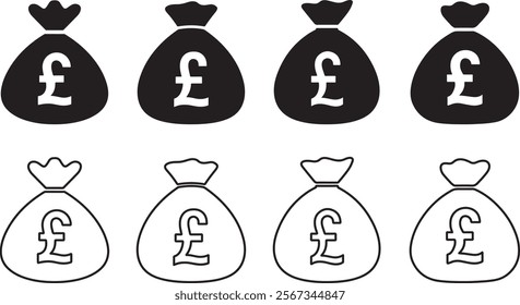 British Pound money bag icon set vector on white background	
