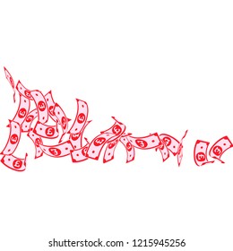 British pound notes falling. Floating GBP bills on white background. United Kingdom money. Awesome vector illustration. Outstanding jackpot, wealth or success concept.