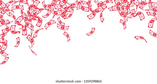 British pound notes falling. Floating GBP bills on white background. United Kingdom money. Beauteous vector illustration. Fresh jackpot, wealth or success concept.