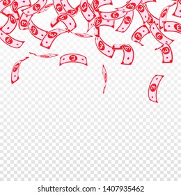 British pound notes falling. Floating GBP bills on transparent background. United Kingdom money. Awesome vector illustration. Alluring jackpot, wealth or success concept.