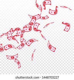 British pound notes falling. Floating GBP bills on transparent background. United Kingdom money. Authentic vector illustration. Amazing jackpot, wealth or success concept.