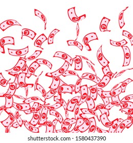 British pound notes falling. Floating GBP bills on white background. United Kingdom money. Attractive vector illustration. Emotional jackpot, wealth or success concept.