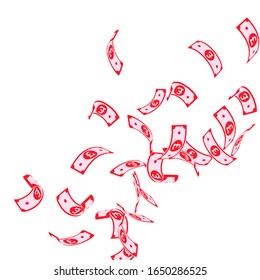 British pound notes falling. Floating GBP bills on white background. United Kingdom money. Authentic vector illustration. Brilliant jackpot, wealth or success concept.