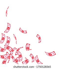 British pound notes falling. Floating GBP bills on white background. United Kingdom money. Awesome vector illustration. Charming jackpot, wealth or success concept.