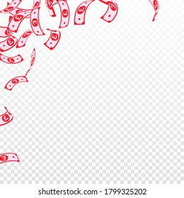 British pound notes falling. Floating GBP bills on transparent background. United Kingdom money. Astonishing vector illustration. Powerful jackpot, wealth or success concept.