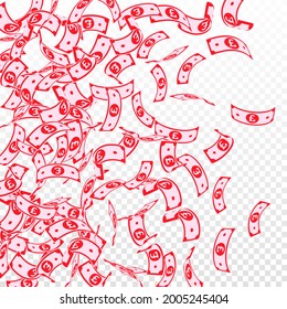 British pound notes falling. Floating GBP bills on transparent background. United Kingdom money. Attractive vector illustration. Resplendent jackpot, wealth or success concept.