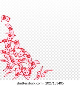 British pound notes falling. Floating GBP bills on transparent background. United Kingdom money. Attractive vector illustration. Favorable jackpot, wealth or success concept.