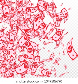British pound notes falling. Messy GBP bills on transparent background. United Kingdom money. Attractive vector illustration. Splendid jackpot, wealth or success concept.