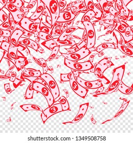 British pound notes falling. Messy GBP bills on transparent background. United Kingdom money. Awesome vector illustration. Ravishing jackpot, wealth or success concept.