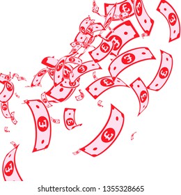 British pound notes falling. Messy GBP bills on white background. United Kingdom money. Authentic vector illustration. Astonishing jackpot, wealth or success concept.