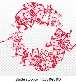 British pound notes falling. Messy GBP bills on transparent background. United Kingdom money. Authentic vector illustration. Magnificent jackpot, wealth or success concept.