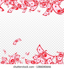 British pound notes falling. Messy GBP bills on transparent background. United Kingdom money. Attractive vector illustration. Cute jackpot, wealth or success concept.