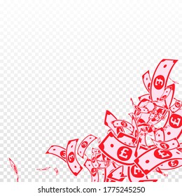 British pound notes falling. Messy GBP bills on transparent background. United Kingdom money. Attractive vector illustration. Incredible jackpot, wealth or success concept.
