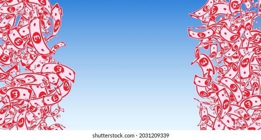 British pound notes falling. Messy GBP bills on blue sky background. United Kingdom money. Beauteous vector illustration. Noteworthy jackpot, wealth or success concept.