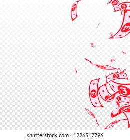 British pound notes falling. Random GBP bills on transparent background. United Kingdom money. Authentic vector illustration. Valuable jackpot, wealth or success concept.