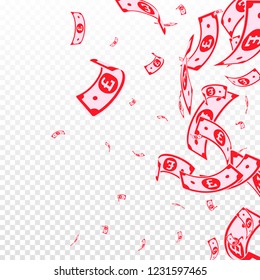 British pound notes falling. Random GBP bills on transparent background. United Kingdom money. Authentic vector illustration. Elegant jackpot, wealth or success concept.