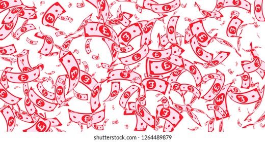 British pound notes falling. Random GBP bills on white background. United Kingdom money. Beauteous vector illustration. Ravishing jackpot, wealth or success concept.