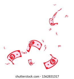 British pound notes falling. Random GBP bills on white background. United Kingdom money. Attractive vector illustration. Bold jackpot, wealth or success concept.