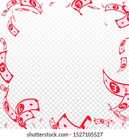 British pound notes falling. Random GBP bills on transparent background. United Kingdom money. Attractive vector illustration. Positive jackpot, wealth or success concept.