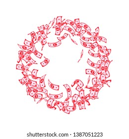 British pound notes falling. Small GBP bills on white background. United Kingdom money. Authentic vector illustration. Favorable jackpot, wealth or success concept.