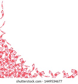 British pound notes falling. Small GBP bills on white background. United Kingdom money. Astonishing vector illustration. Posh jackpot, wealth or success concept.