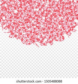 British pound notes falling. Small GBP bills on transparent background. United Kingdom money. Beauteous vector illustration. Eminent jackpot, wealth or success concept.