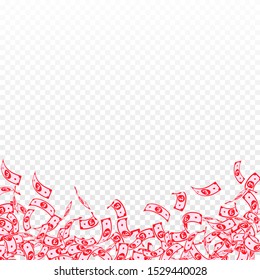 British pound notes falling. Small GBP bills on transparent background. United Kingdom money. Astonishing vector illustration. Mind-blowing jackpot, wealth or success concept.