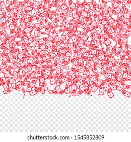 British pound notes falling. Small GBP bills on transparent background. United Kingdom money. Awesome vector illustration. Wonderful jackpot, wealth or success concept.