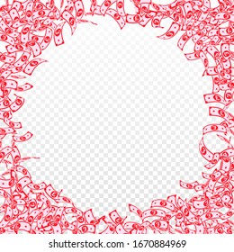 British pound notes falling. Small GBP bills on transparent background. United Kingdom money. Attractive vector illustration. Pretty jackpot, wealth or success concept.