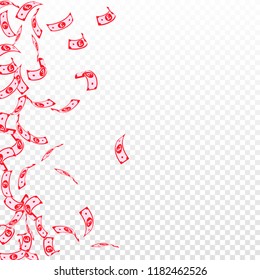 British pound notes falling. Sparse GBP bills on transparent background. United Kingdom money. Authentic vector illustration. Surprising jackpot, wealth or success concept.