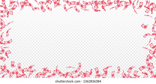 British pound notes falling. Sparse GBP bills on transparent background. United Kingdom money. Beautiful vector illustration. Astonishing jackpot, wealth or success concept.