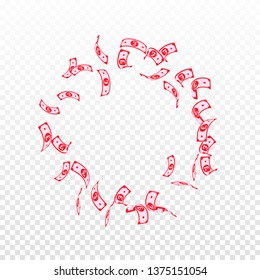 British pound notes falling. Sparse GBP bills on transparent background. United Kingdom money. Authentic vector illustration. Fine jackpot, wealth or success concept.