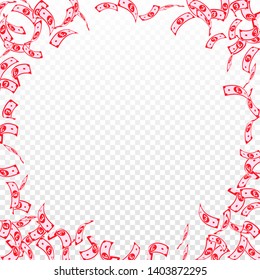 British pound notes falling. Sparse GBP bills on transparent background. United Kingdom money. Attractive vector illustration. Rare jackpot, wealth or success concept.