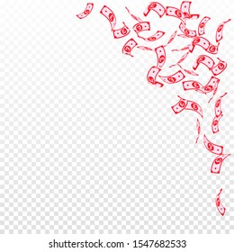 British pound notes falling. Sparse GBP bills on transparent background. United Kingdom money. Beauteous vector illustration. Cool jackpot, wealth or success concept.