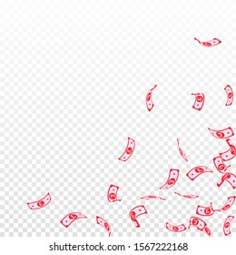 British pound notes falling. Sparse GBP bills on transparent background. United Kingdom money. Awesome vector illustration. Excellent jackpot, wealth or success concept.
