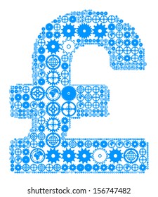 British pound sign on a white background, made of gears. Vector illustration