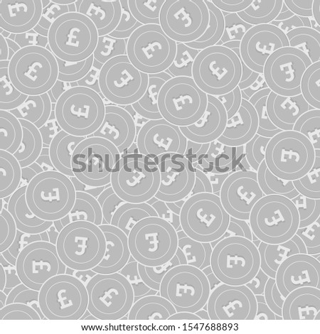 British pound silver coins seamless pattern. Stunning scattered black and white GBP coins. Success concept. United Kingdom money pattern. Coin vector illustration.