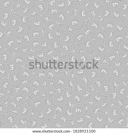 British pound silver coins seamless pattern. Terrific scattered black and white GBP coins. Success concept. United Kingdom money pattern. Coin vector illustration.