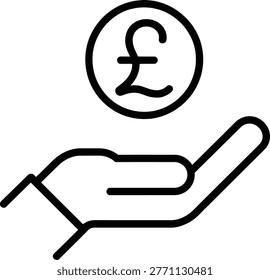 British Pound Sterling Coin in Hand Finance and Charity Concept Icon