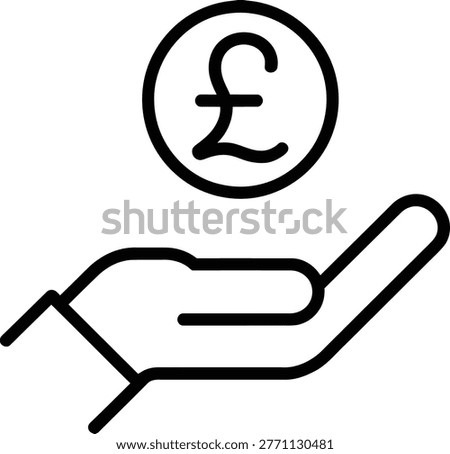 British Pound Sterling Coin in Hand Finance and Charity Concept Icon