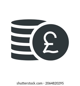 British pound sterling coin stack icon. English money black symbol. Vector isolated on white