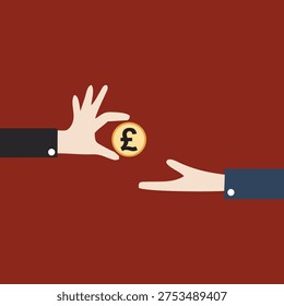 British Pound sterling currency icon featuring a minimalist flat design and diagonal long shadow. Professional vector graphic for UK financial news, banking apps, and international trade illustrations.