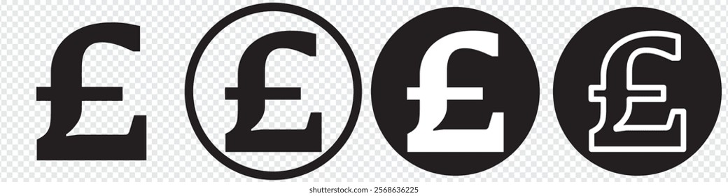 British Pound Sterling currency or pound symbol. UK pound sterling currency circle icon set, solid and outline design, simple to use for business needs and to complement presentations.