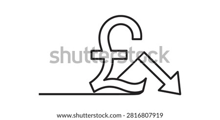 British pound sterling currency symbol with a downward pointing arrow icon